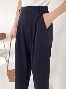 Pantalones rectos casuales de negocios para mujeres - Azul marino - Ver 4
