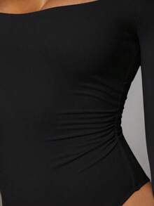 Body De Manga Larga Con Cuello Cuadrado Para Mujer - Negro 2 - Ver 4