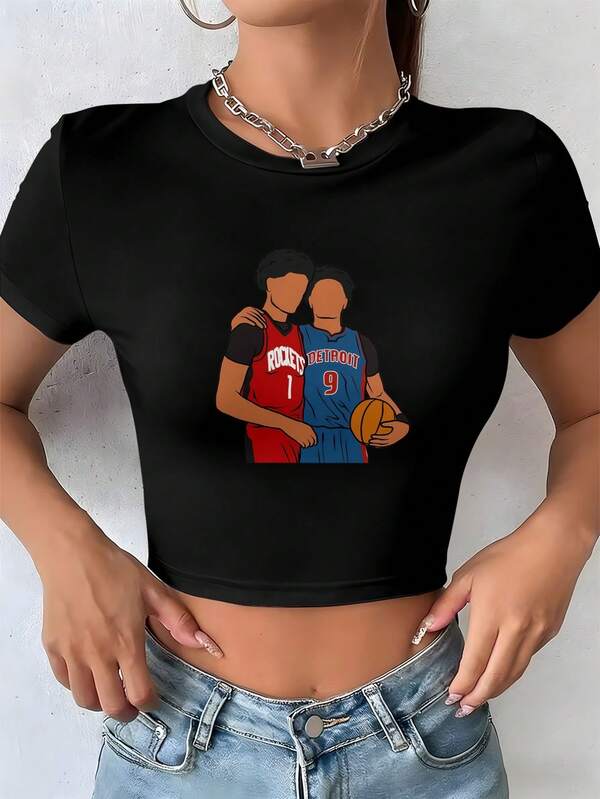 Women's Short T-Shirt Basketball Players Hugging Design Short Sleeve Cropped Top Suitable For Everyday Wear And Outdoor Activities, A Must-Have Item For Summer. (2)