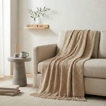 Premium Oasis Double Sofa Throw With Fringe And Super Comfortable Geometric Texture - 2.40x1.80m - Sand - View 6