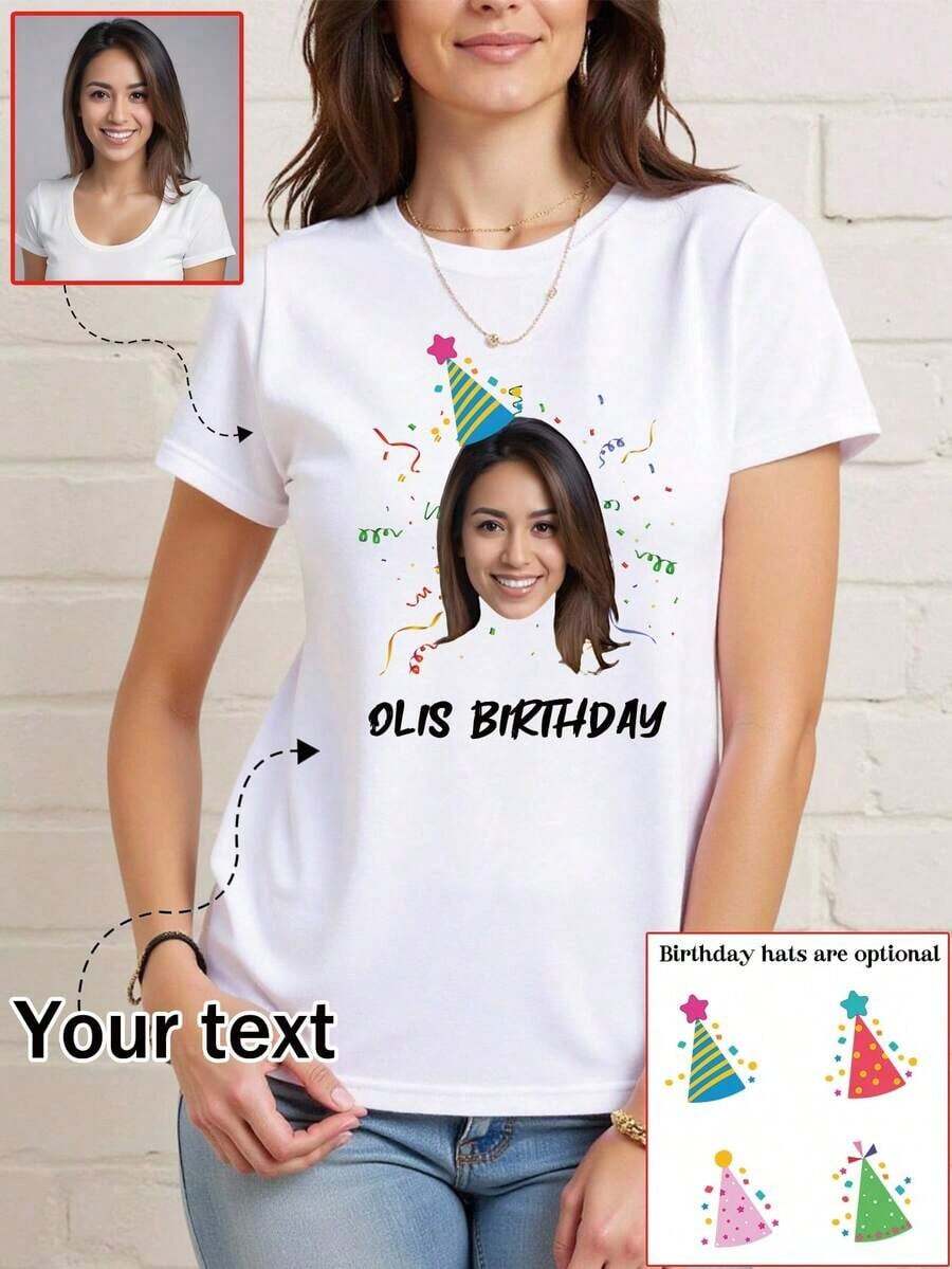 Camiseta personalizada con foto, ropa sencilla de primavera/verano/otoño para mujer, personaliza con amigos/parejas/mascotas/hermanas/selfie/impresión de fotos, personaliza texto/bendición/nombre, personalización de ropa grupal, regalo sorpresa, regalo de cumpleaños, regalo de boda, regalo del Día de la Madre, regalo para la mejor amiga, regalo de aniversario, regalo del Día de San Valentín, regalo para ella, blusa, regalo de fiesta - Negro - Ver 1