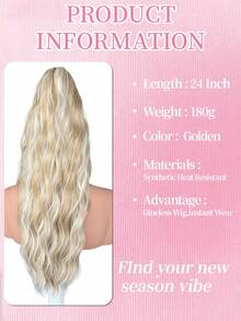 WIGGAGA 30英吋漸層灰色/棕色挑染/橘色挑染/橘色水波紋合成髮接片,女性多功能夾式馬尾髮片,逼真金色波浪,適合日常與特殊場合 - 漸層米色 - 查看 5