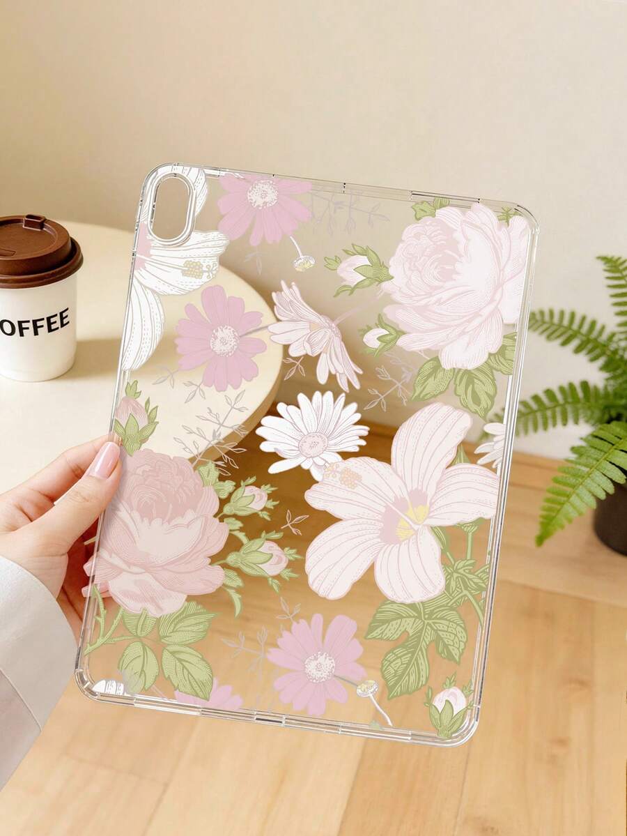 1個 TPU 軟殼粉色與白色牡丹雛菊花卉圖案彩繪平板保護殼,適用於 iPad 10.2/10.5/Air4/Air5/10.9/Pro 11"/10代/Air 11-In.(M2)-2024/Pro11-In.(M4)-2024/Air 11-Inch (M3) 2025/(A16) 11 Inch 11代 2025/Air7(M3)2025 (11-Inch)/Air 8(M4)2026(11-Inch)/Mini1/2/3/Mini4/Mini5/Mini6/Mini7/Air/Air2/9.7/Galaxy Tab A7 10.4 Inch/A8,透明保護殼無筆槽,筆僅供展示不含在內,輕量超薄軟殼 - 彩色 - 查看 1