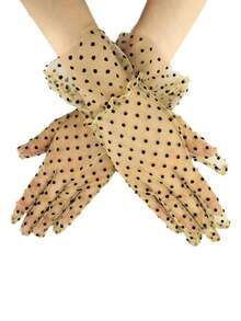 1 Pair D EXCEED Polka Dot Transparent Mesh Short Gloves, Elegant Lace Trim Mesh Gloves, Suitable For Weddings, Tea Parties, Makeup, Balls And Other Formal Occasions, Vintage Women's Gloves - Multicolor - View 15