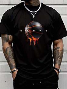 ‌ Camiseta de Manga Corta Holgada Casual Versátil con Estampado de Baloncesto Divertido, Ideal para Vacaciones, Trabajo y Uso Diario100% Cotton - Negro 2 - Ver 3