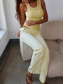 Sleeveless Double-Layer Casual Tank Top, Standard Size, Spring/Summer - Pale Yellow - View 4