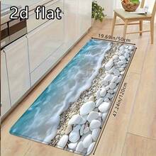 1 pieza/2PCS/3PCS Juego de Alfombras para Piso de Cocina, Estampado de Olas del Océano & Guijarros, Antideslizante & Absorbente de Agua, Suave & Cómodo, Fácil de Limpiar, Perfecto para la Decoración del Piso de la Cocina - Multicolor - Ver 12
