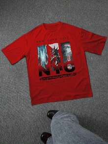 Short-Sleeve Heavyweight Cotton T-Shirt With New York Sky Freedom Graphic PAYEAH 100% Cotton - 紅色的 - 查看 3