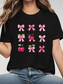 1 camiseta negra, con tres filas de nueve lazos rosados y estampados de cerezas. Es lavable a máquina, cómoda y transpirable, y es perfecta tanto para hombres como para mujeres. Es el regalo perfecto para el Día de San Patricio. 180g Algodón 100%. - Negro - Ver 5