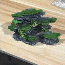 1件逼真树脂水族箱装饰品 - 草木覆盖的山地景观，带桥梁隧道，多层鱼缸装饰，天然石材设计，丰富水生栖息地 - A - 查看 8