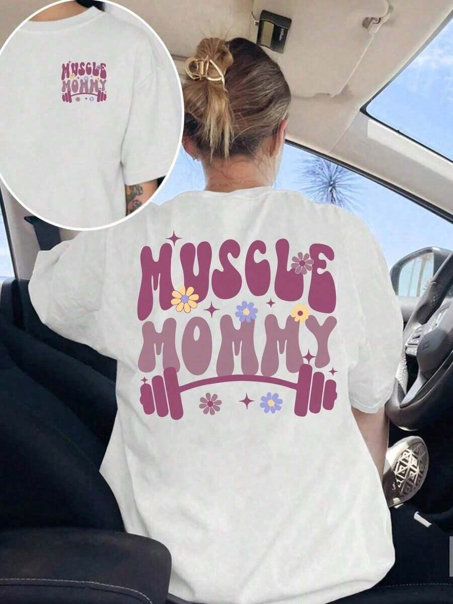 Under The RadarCamiseta de Manga Corta con Estampado [Doble Estampado Frontal y Trasero], Estampado 'Muscle Mommy', 'Fitness Mom', Cuello Redondo, Top Casual de Manga Corta para Mujer - Ropa de Mujer, Ajuste Cómodo, Diseño Clásico, Ropa de Verano para Mujer, Top de Verano - Camiseta Unisex de Algodón Suelto de Manga Corta y Cuello Redondo, Estilo Urbano Vintage-Vintage Street Style Unisex Loose Cotton Short Sleeve Crew Neck T-Shirt - Blanco - Ver 1