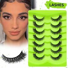 7 Pairs 3D Fluffy Wing False Eyelashes, Natural Look Reusable Waterproof Eyelash Strips, Cat Eye Style Suitable For Daily And Festive Occasions, Lengthening Lashes - 黑色 - 查看 1