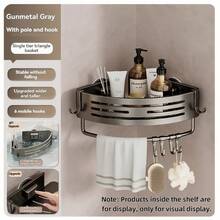 Suction Cup Wall Corner Hanging Rack, Lightweight Aluminum Alloy With Hook Storage Rack, Multi-Function Organizer For Kitchen And Bathroom - Gunmetal Gray Single-layer Strip Bar - View 11