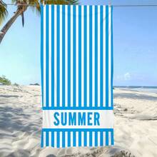 1pc Ultra Soft Blue Striped Summer Pattern Beach Towel, Suitable For Beach, Pool Party, Vacation - Beach & Pool Accessories - Style1 - View 3