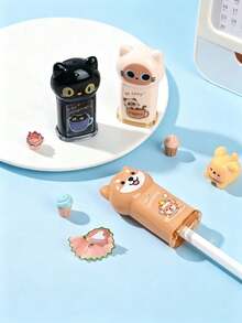 2pcs/Set Cartoon Pet Shaped Manual Pencil Sharpener, Cute Cat & Dog Design Acrylic Multi-Functional Mini Pencil Sharpener, Creative Stationery Gift, Children Art & Drawing Supplies - Sets - View 5