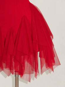 ICON Vestido mini de mujer con parches de malla blanca y ballenas - Rojo - Ver 5