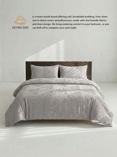 Boho Minimalist Grey Bedding Set - Elegant Geometric Quilt Cover With 3D Texture, Chic & Cozy Aesthetic Duvet & Pillow Cover For All Seasons (1 Duvet Cover + 1/2 Pillowcases, No Insert)