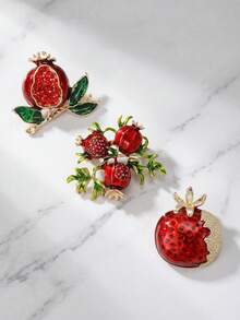 Luxury Rhinestone Pomegranate Brooches - Fruit Pins For Women Unisex Casual Party Jewelry Accessories / Friends Gifts Badges Decoration - Pomegranate - View 10