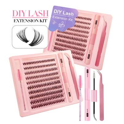 Waloshow Bộ dụng cụ nối mi tự làm Haikeppu 200 chiếc/bộ - Mi giả Bepholan C Curl dạng chùm riêng lẻ
