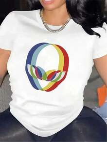 Camiseta Negra para Mujer - Camiseta Ligera para Uso Diario con Gráfico Abstracto Moderno, Tela Suave y Elástica para Oficina, Hogar, Restaurante - Top Minimalista y Elegante para Atuendos Casuales y Formales, Ropa Versátil, Camiseta de Cuello Redondo, Camiseta de Ajuste Cómodo, Ropa para el Hogar, Estampado Elegante, Material Transpirable, Camiseta de Manga Corta, para Amantes de la Modablusas para mujer>ropa - Blanco - Ver 7