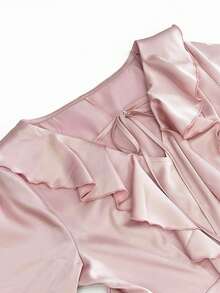 Elegant Short Dress 2026 With Ruffles, Fitted V-Neck And Bow, Sweet Style For Party - Pink - View 3