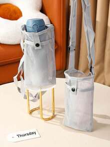 9 Colors Available, This Outdoor Portable Mesh Water Bottle Phone Crossbody Bag Is Made Of Breathable And Durable Nylon Mesh Fabric, With Adjustable Shoulder Strap And Snap Closure Design, Can Securely Hold Phone. Suitable For 500-750ml Water Bottles. - Multicolor - View 5