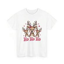 HOHOHO Cute Women's Cartoon Reindeer Print Christmas T-Shirt, Casual Everyday Wear, Christmas T-Shirt, Vintage Urban Style, Unisex, Cotton, Short Sleeve, Round Neck, Loose Fit - 白色 - 查看 2