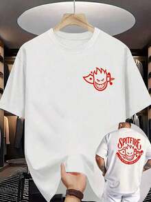 Cute Unisex Premium Casual T-Shirts - SPITFIRE Men's Graphic Tee - Bold "Burns For Life" Flame Design - Contrasting Black And Red - Breathable Everyday T-Shirt - Regular Fit Casual Tee For Parties And Outings - Bold Fire-Themed Clothing, PLUS SIZES, Clothing For Tall And Large Men, Clothing For Big And Tall Men, Tall And Large Men - 白色 - 查看 1