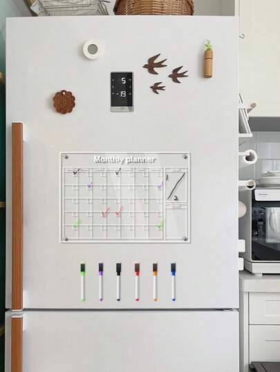 Bảng kế hoạch hàng tháng bằng acrylic trong suốt dùng cho tủ lạnh, bảng lập kế hoạch mục tiêu có thể xóa được, nhãn dán từ tính ghi nhớ dùng cho nhà và văn phòng.
