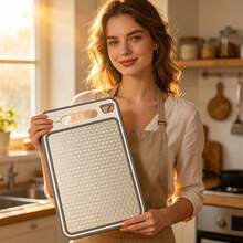 1/2pcs Double-Sided Cutting Board Set, Includes Knife Sharpener, Bottle Opener, Garlic Grinder, Made Of Wheat Straw And 430 Stainless Steel, Large Non-Slip Kitchen Chopping Board, Handleless, Suitable For Meat, Bread, Cheese, Vegetables, Chicken, Barbecue - View 3
