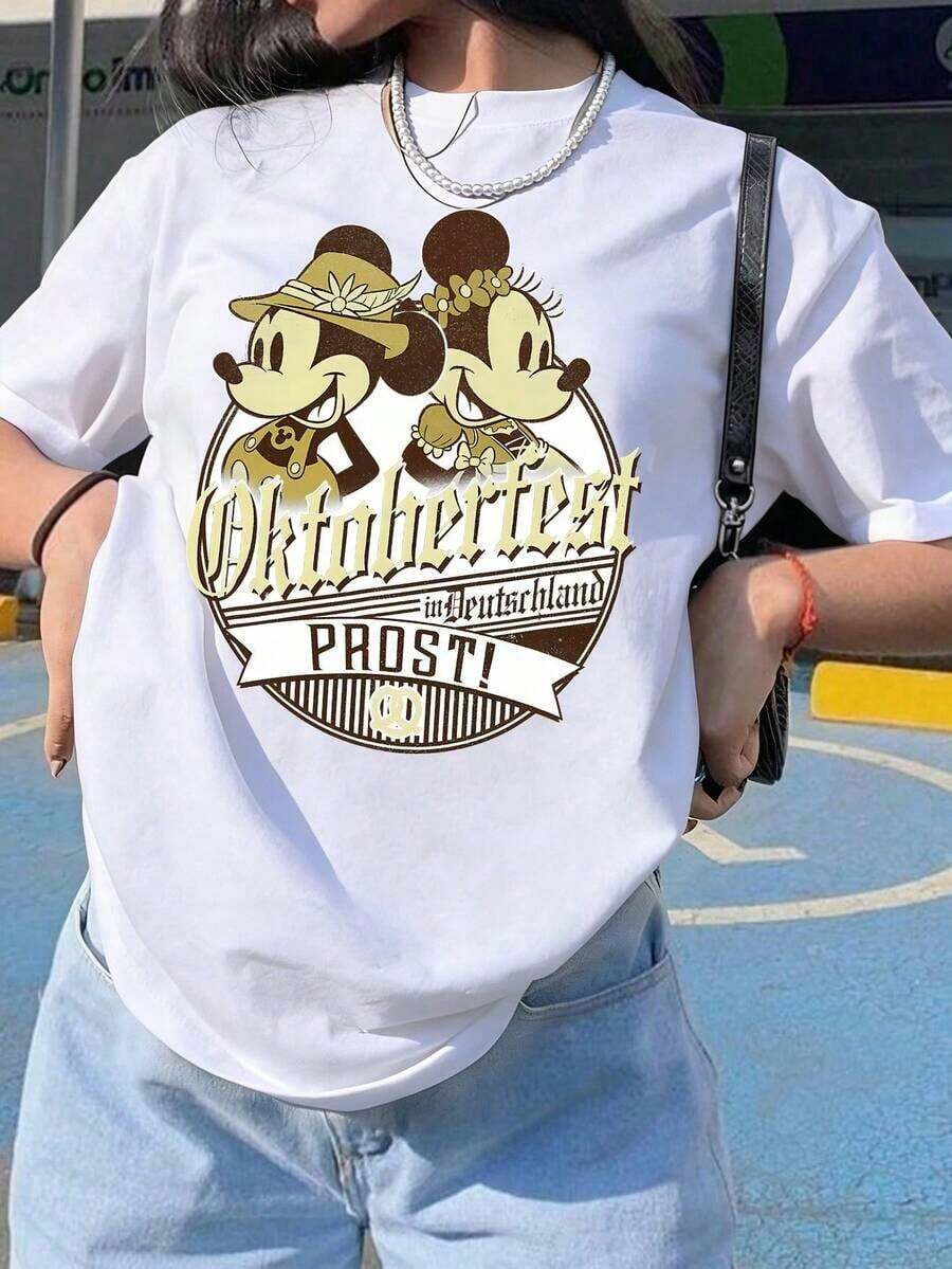New 2026 Collection: Cotton T-Shirt, Women's Casual Cotton T-Shirt With Round Neck And Short Sleeve, Oktoberfest Print, Regular Fit, Summer Top, Breathable And Lightweight, Suitable For Sports And Leisure, For Gifts, Suitable For Parties. - 白色 - 查看 1