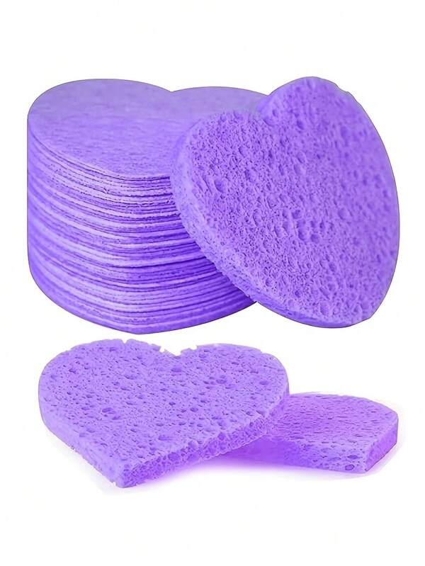 100/30/20/10pcs Compressed Pink Heart-Shaped Facial Sponges, 100% Natural Cellulose Makeup Sponges, Gentle Cleansing, Professional Cosmetic Spa Sponges For Facial Cleansing, Massage, Exfoliating, Mask Application And Stubborn Makeup Removal, Travel And Home Beauty Essential, Pink