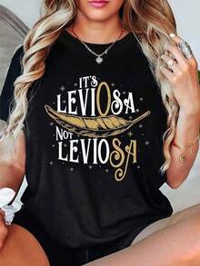 Fun Casual T-Shirt For Women, Printed With Original, Magical Phrases. Loose And Comfortable Fit, Unisex Style In Black, Sizes S-2XL. Ideal For Everyday Wear, Modern Fashion With A Unique Style. - 黑色 - 查看 1