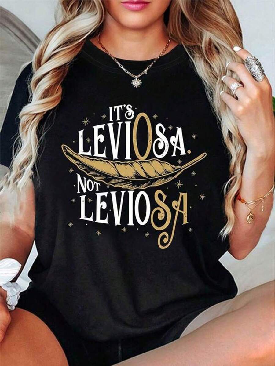 Fun Casual T-Shirt For Women, Printed With Original, Magical Phrases. Loose And Comfortable Fit, Unisex Style In Black, Sizes S-2XL. Ideal For Everyday Wear, Modern Fashion With A Unique Style. - 黑色 - 查看 1