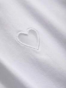 Camiseta casual de verano de mujer con cuello redondo y mangas cortas con detalle de corazón hueco - Blanco 2 - Ver 8