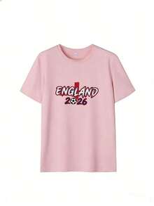 T-Shirt With "ENGLAND 2026" Text And Soccer Ball. Fashionable Short-Sleeved T-Shirt For Spring And Summer 2026, Made In Mexico, 180 Grams. Cartoon Print, Couple Design, Suitable For Indoor Or Outdoor Wear. Crew Neck, Unisex, Ideal For Office And Leisure. One-Pack. - PK-P631577SLNDXZGY602 - 查看 2