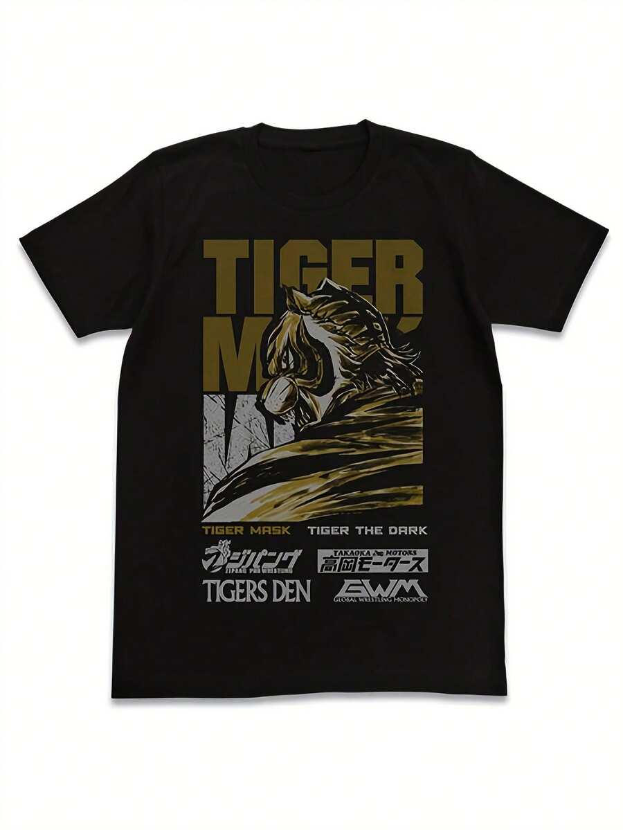 Men's Black Short-Sleeved T-Shirt With A Tiger Mask Design, Casual Cut, Featuring The Striking "TRIGER THE DARK" Print. It Is Lightweight And Breathable, Suitable For Everyday Wear, Home Office, Parties, Meetings, And Travel. - 黑色 - 查看 1