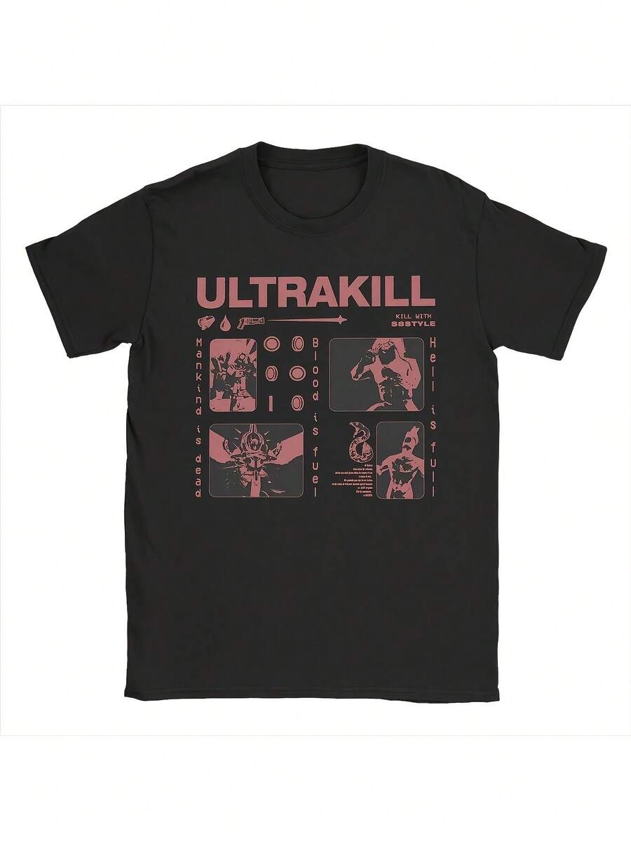Unisex T-Shirt With A Retro Skull Print Inspired By Video Games. Soft And Versatile, This Casual Fashion Essential Is Perfect For Any Season, Affordable For Everyday Wear, And Makes A Great Gift For Fans And Friends. (Keywords: Women's Shirts, Women's Sweatshirts, Women's Casual Summer Sweaters And Blouses, Prom Dresses) - 黑色 - 查看 1