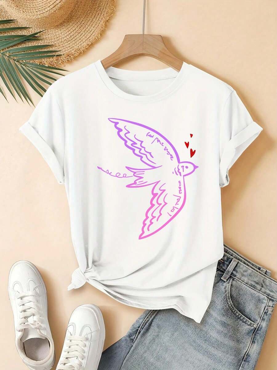Women's T-Shirt, New Summer Collection 2025, Creative Letter Design, Don't Underestimate Its Charm, Beautiful, Elegant, Fashionable, Casual, Korean Style Clothing, T-Shirt, Spring Clothing, Summer Outfit, Fashion Top, Stylish T-Shirt, Breathable Material, Lightweight Fabric, Printed Shirt, Eye-Catching Top, For Young Women, Book Lovers. - 白色 - 查看 1