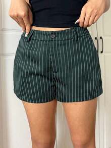Short de mujer de cintura baja con rayas tejidas - Verde Oscuro - Ver 6