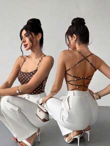 in mangas de estilo bohemio elegante y romántico para vacaciones en la playa de Hawái, con espalda abierta con efecto cruzado - Marrón 2 - Ver 9