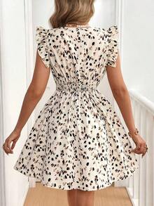 Vestido casual corto y sencillo con cuello en V y estampado para mujer, uso diario - Multicolor - Ver 2
