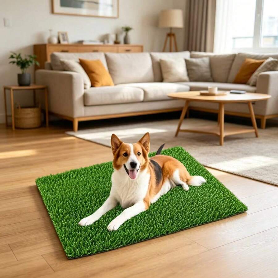 Inodoro de césped artificial realista para mascotas, caja de arena para entrenamiento de gatos/perros, para uso en interiores/exteriores, incluye almohadilla absorbente de orina, absorción de sonido y anti-salpicaduras, fácil de limpiar - M - Ver 1