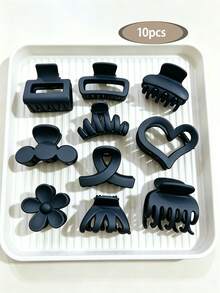 12-Piece Women's Black Hairpins, A Variety Of Hairpins, Hair Accessories, Size 4 Cm/1.57 Inches, Plastic Material, Light, Non-Fragile, Non-Fading, Sweet Girl Hair Accessories, School Season, Festivals, Party Suitable Hairpin, Easy To Wear, Not Easy To Fall Off, Do Not Hook Hair, Sorting Bangs Broken Hair, Face, Makeup Can Be Used Summer Hair Claws Beach Claw Clips Vacay Hair Clips Fashion Clutch - Black - View 10
