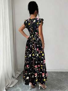 Vestido de mujer con cuello cuadrado, cintura ceñida y mangas acampanadas con estampado multicolor. Elegante y sofisticado, adecuado para el Día de San Valentín, Pascua, Día del Trabajo, cumpleaños, citas, fiestas, ocasiones formales, atuendo de maestra, looks de alta vibra, viajes y vacaciones, ropa de calle, primavera y verano - Blanco - Ver 9