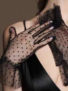 1 Pair D EXCEED Polka Dot Transparent Mesh Short Gloves, Elegant Lace Trim Mesh Gloves, Suitable For Weddings, Tea Parties, Makeup, Balls And Other Formal Occasions, Vintage Women's Gloves - Multicolor - View 8