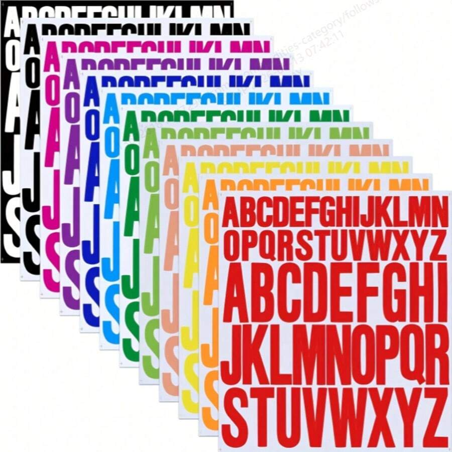 1/12 feuilles 52/624 pièces Autocollants de lettres colorés imperméables de 1 pouce et 2 pouces, autocollants de bureau en vinyle auto-adhésifs, étiquettes de décoration pour l'école, la maison et le bureau, fournitures scolaires - Rectangle - Voir 1