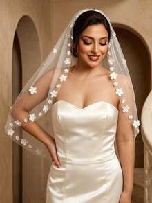 Short 3D Floral Bridal Veil - Multicolor - View 5