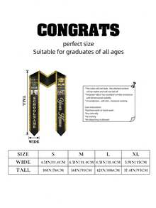 Personalizado Graduación con foto y nombre personalizado, Faja de graduación Clase de 2026 con nombre de la escuela y año de graduación, Faja de graduación de satén negro con borde dorado para graduados universitarios - Multicolor - Ver 2