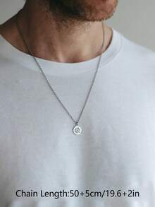 Men's Minimalist Silver Tone Sun Pendant Necklace, Casual Daily Wear - Silver - View 2